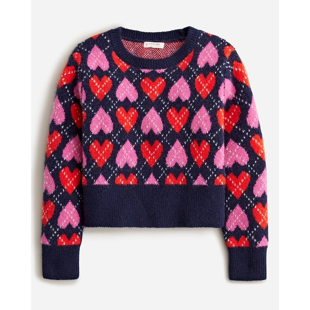 Crewcuts Girls' heart argyle crewneck sweater merino wool and‎ Alpaca blend XS